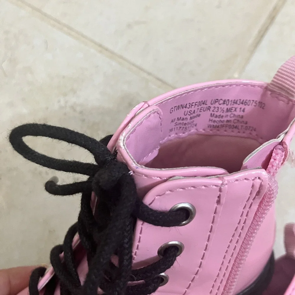 Wonder‎ Nation Pink/black Round Toe Lace Up & Zip Ankle Boots Kids Size 7